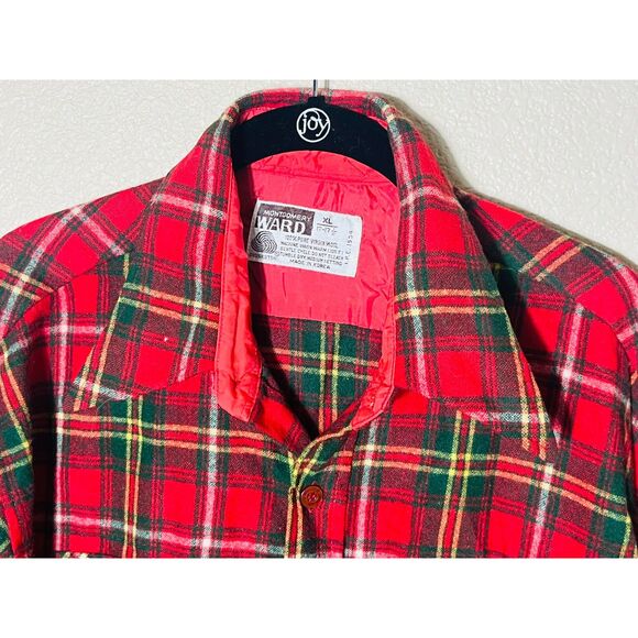 Vintage Montgomery Ward Men's Red Plaid Pure Wool Button Up Shirt XL 17/17.5 - Picture 5 of 8